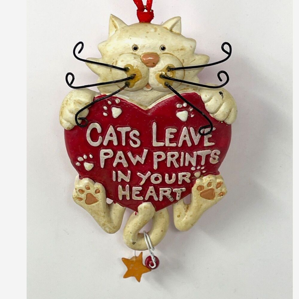 Vintage Cats Leave Paw Prints On Your Heart Christmas Tree Ornament Resin Cute